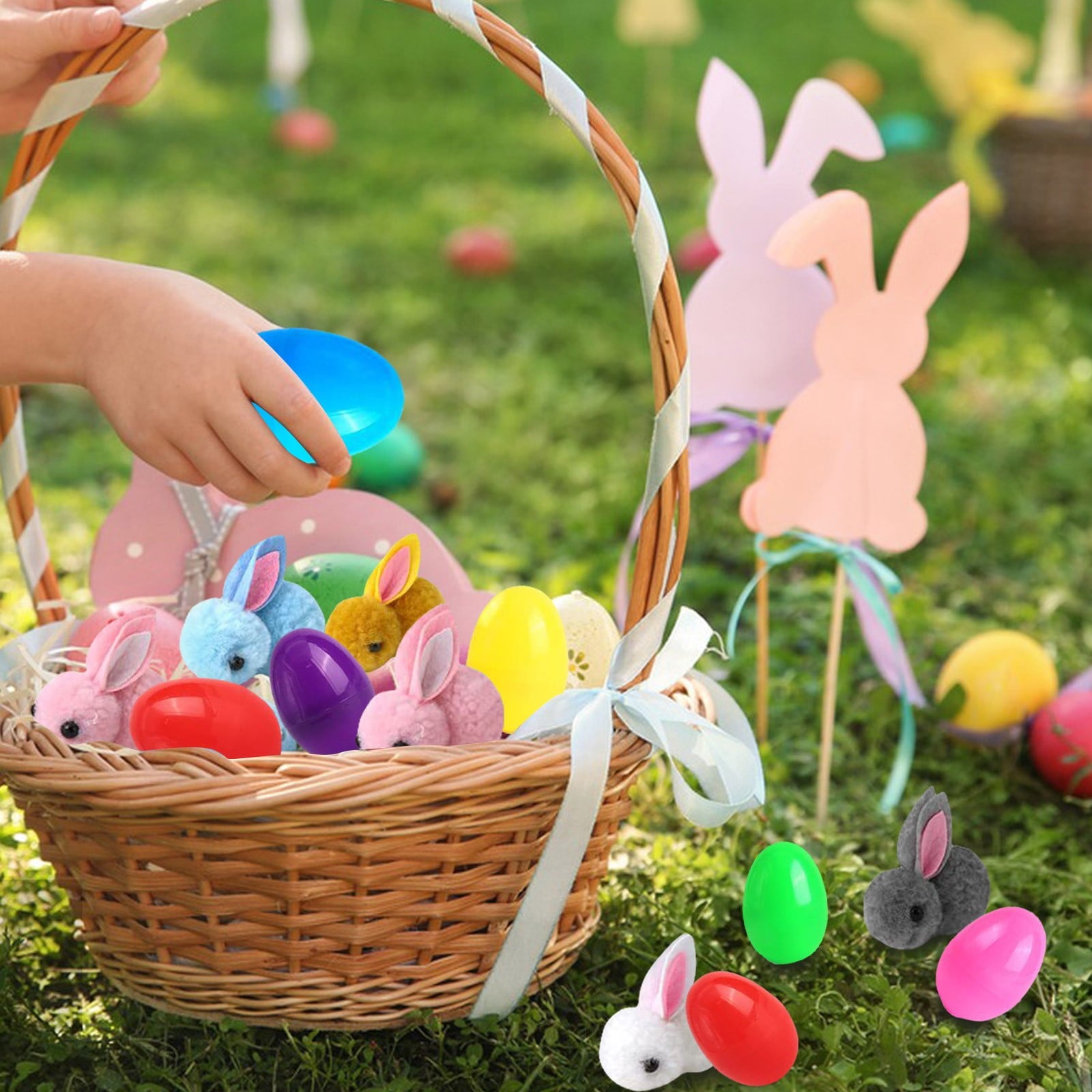 LAMDAWE 24 Pack Easter Egg Fillers PlushBunny Toys Easter BasketStuffers Mini ColorfulBunny Easter EggHunting ClassroomPrize Supplies BasketStuffers Easter PartyFavors