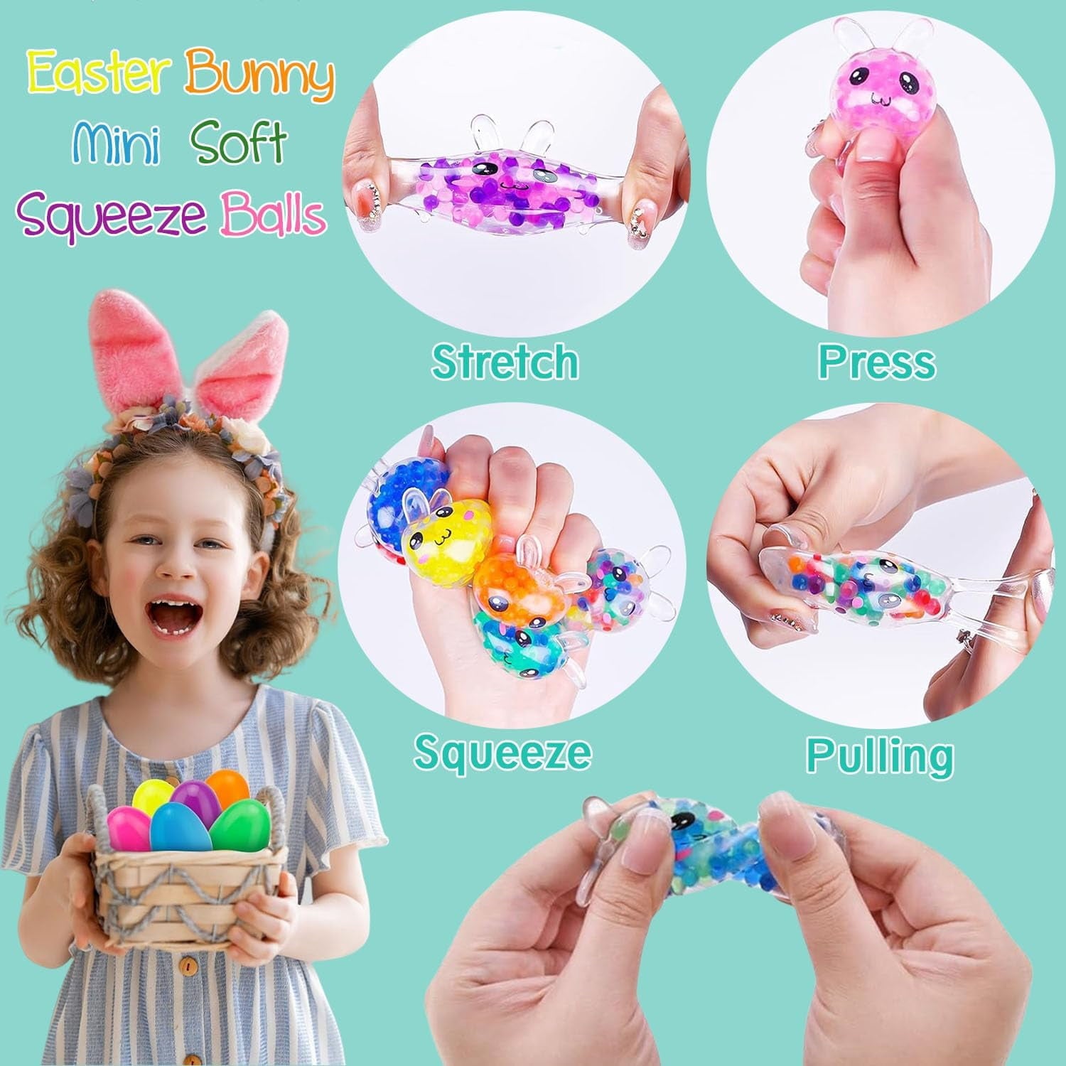 Yippzo 12Pcs Prefilled Easter Eggs with Mini Stress Balls Squeeze Toys Inside as Easter Basket Stuffers, Easter Eggs Hunt Party Favors, Classroom Prize Supplies