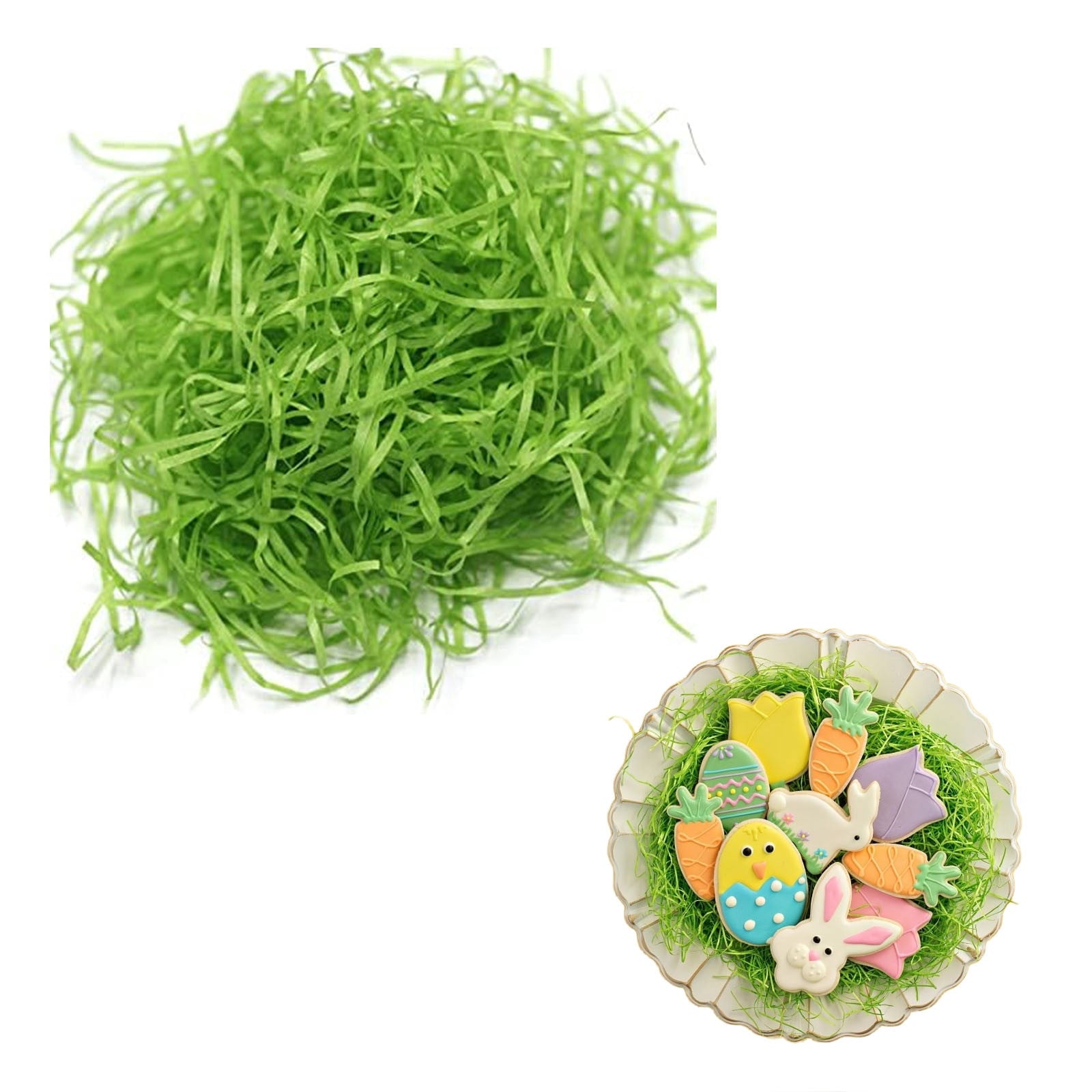 Gumesh Easter Grass Basket Filler - Shredded Paper Filler, Green Raffia for Easter Egg Decorations & Gift Wrapping Stuffing，500g