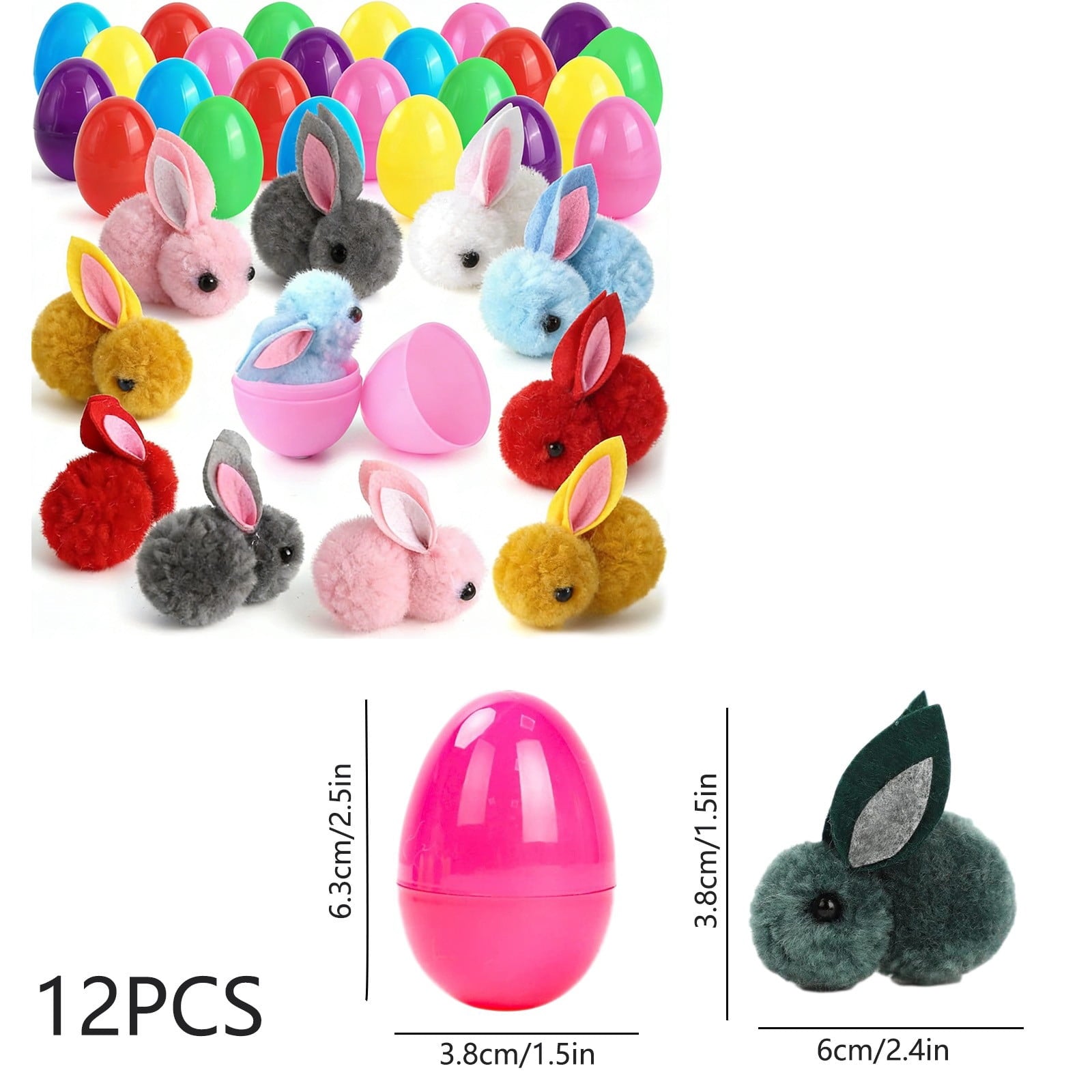 Tyidzon Easter Eggs with Plush Bunny Inside, 12/24 Pack Plush Rabbit in Plastic Eggs, 2.8" Mini Surprise Easter Toys for Basket Stuffers Eggs Hunt Party Favors