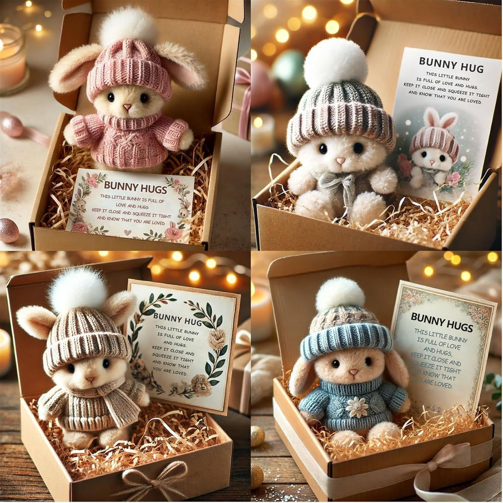 Mini Bunny Hug Cute Easter Gift Plush 2025 Bunny in a Box Hugs Positive Bunny Stuffed Animal Rabbit Soft Floppy Easter Ideas Bunnies Basket Stuffers Doll Emotional Support Inspirational Gifts