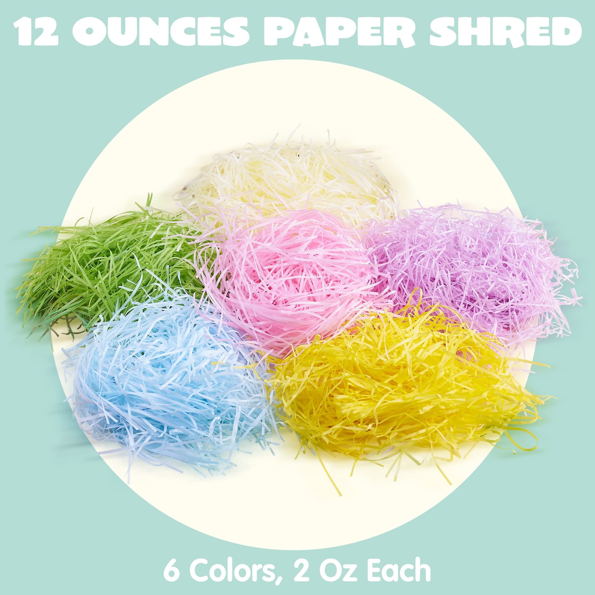 Joyfy 12oz Easter Basket Grass, 6 colors Crinkle Cut Tissue Paper, Recyclable Craft Shred Confetti Raffia Paper for Easter Basket Filler Stuffers for Easter Egg Hunt Party Favor Gift Decor