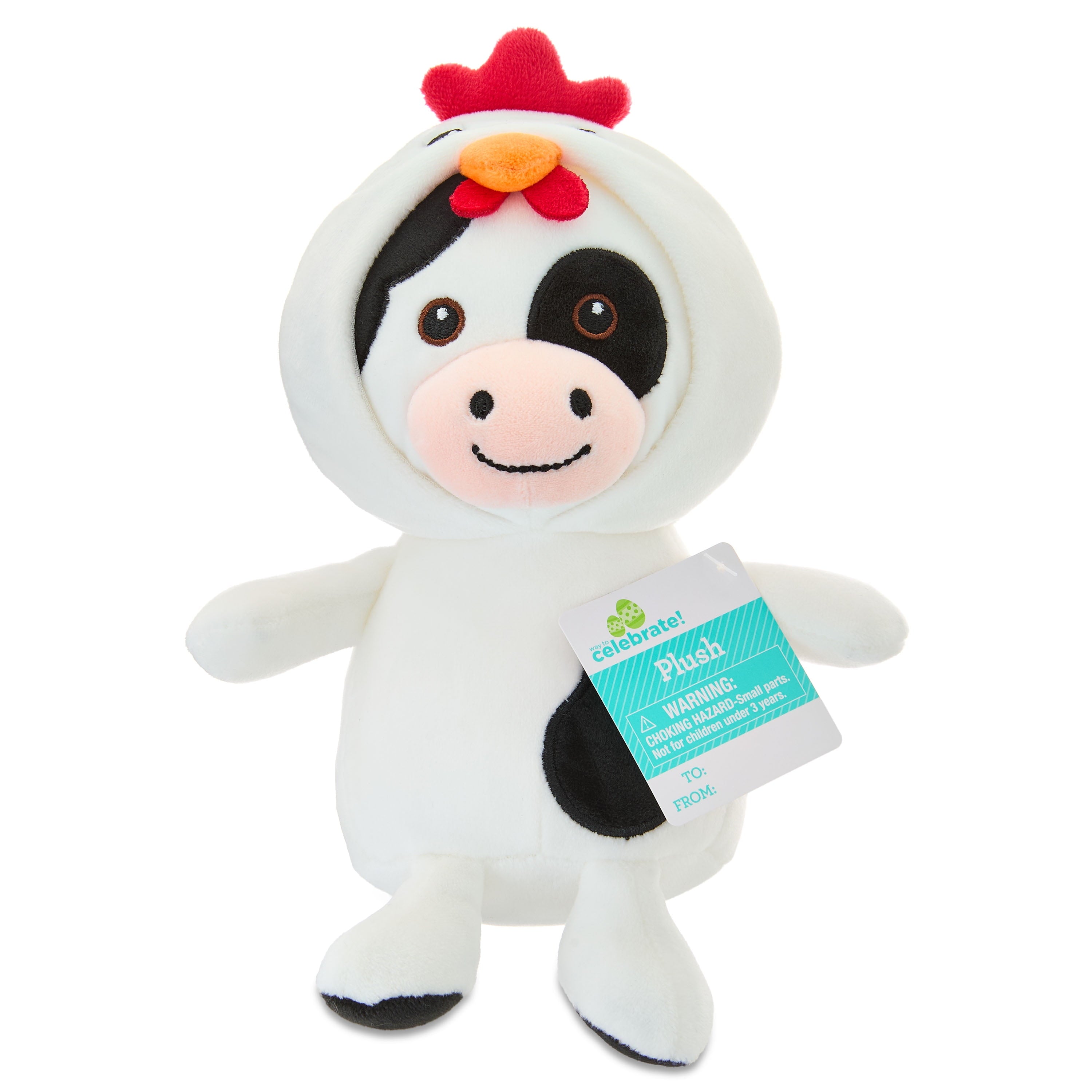 Small Cow with Chicken Costume Plush, Black and White, 10", Easter by Way To Celebrate