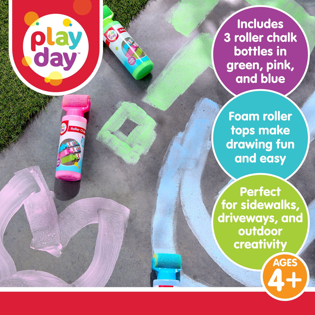 Play Day Roller Chalk Set, 3 Count, Green/Pink/Blue