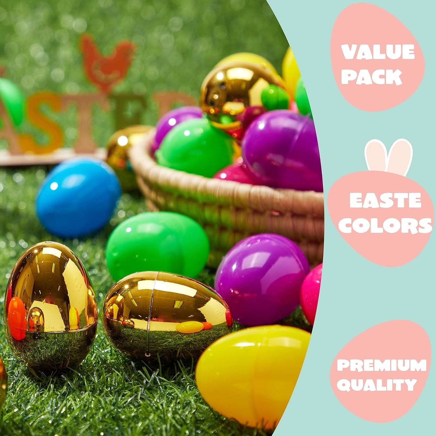 Joyfy 150 Pcs 2.3" Easter Eggs, Fillable Empty Plastic Easter Eggs Bulk with 6 Pcs Gold Eggs for Easter Hunt, Filling Treats, Party Favor, Basket Stuffers, Classroom Prize Supplies, Decoration