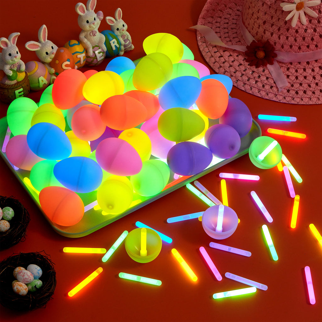 JOYFY 144 Pcs Easter Eggs Filled with Toys (72 Eggs & 72 Glow Sticks),Easter Glowing Eggs Set for Kids,Easter Basket Stuffers Fillers Gift,Easter Eggs Hunt Game Party Favors