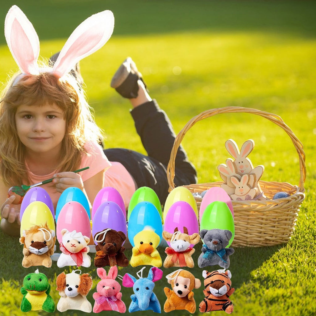 24 Pcs Prefilled Easter Eggs Filled with Plush Animal Toys for Easter Eggs , Basket Stuffers Fillers, Kids Party Favor, Classroom Prize Supplies