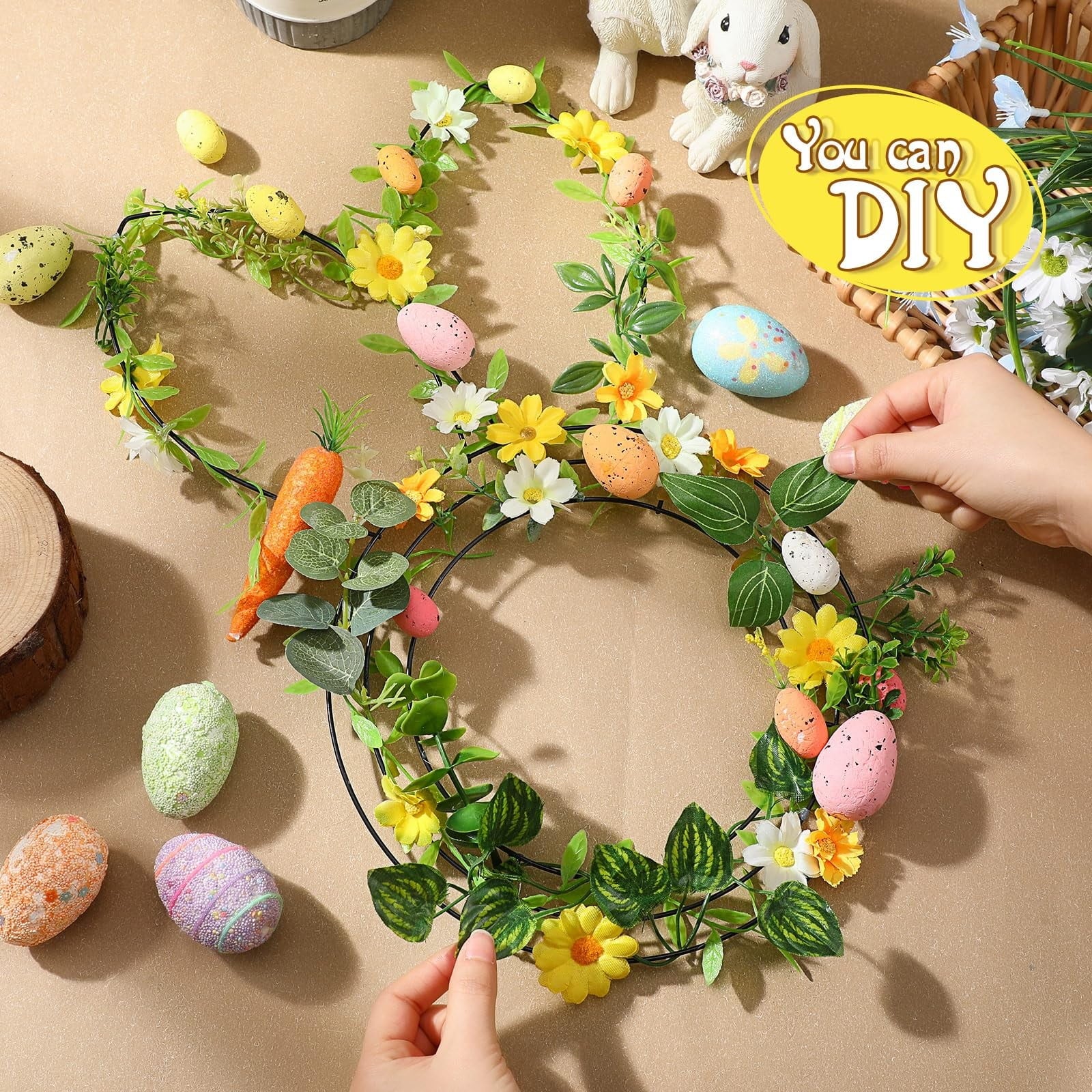 KUAZOU Bunny Wreath,Earmouse Supply Floral Garden Easter Bunny Head Shaped Wire Wreath Form - 16.5 Inches