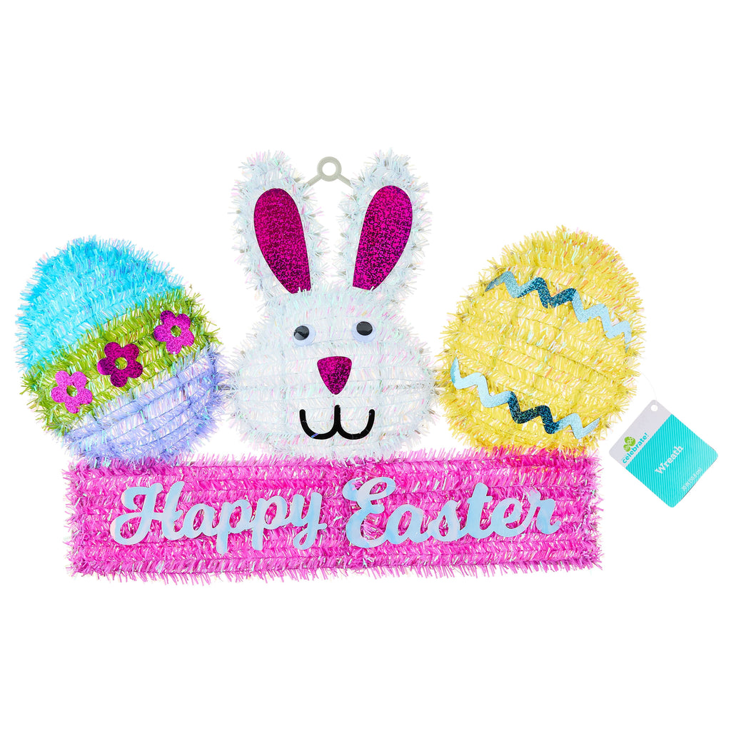 Happy Easter Banner Tinsel Wreath, Multicolor, 14", Easter by Way To Celebrate