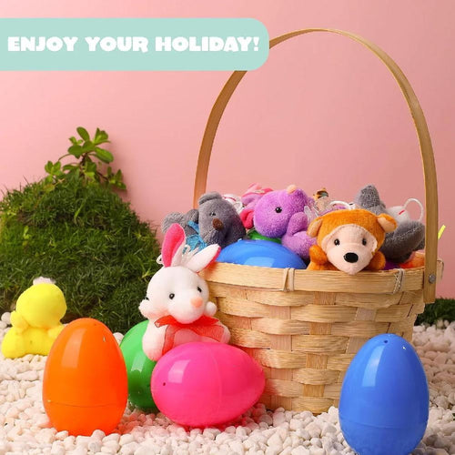 1 Piece Prefilled Easter Eggs with Plush Animal Toys 3 Inch Plastic Easter Eggs Filled with Bunny & Animal Stuffed Toys for Easter Egg Hunt, Party Favors, Classroom Prizes, Basket Surprises