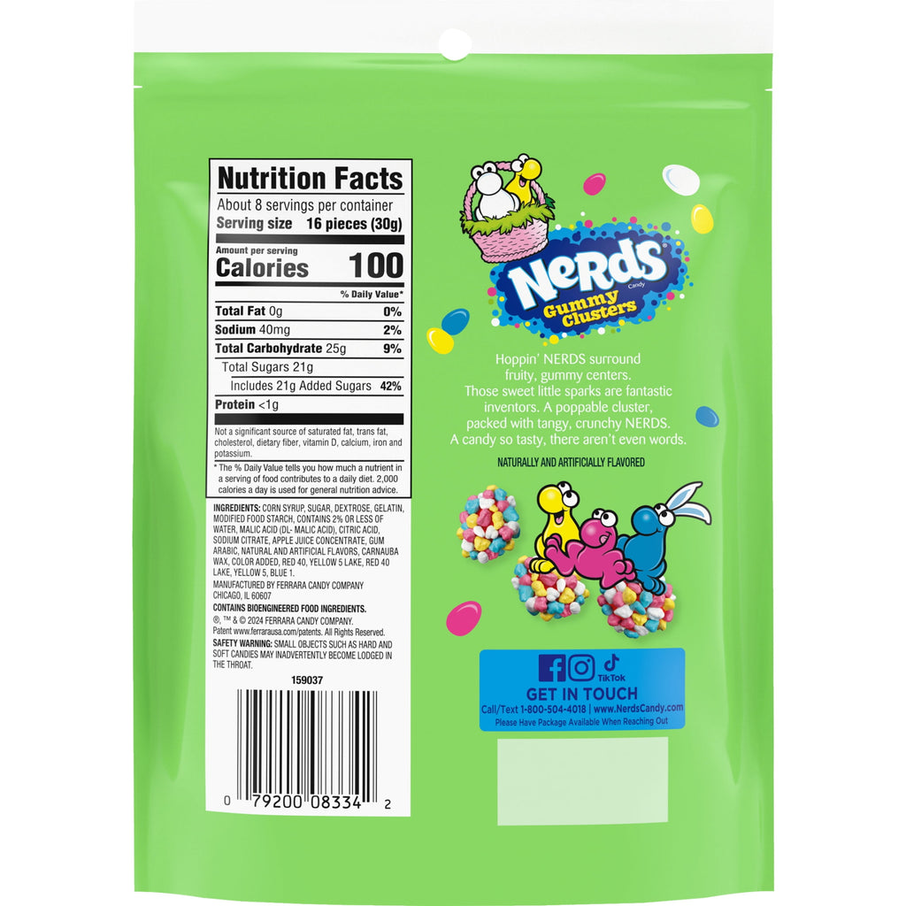 NERDS Easter Hoppin' Gummy Clusters Candy, Crunchy and Gummy, 8 Ounces, Resealable Bag