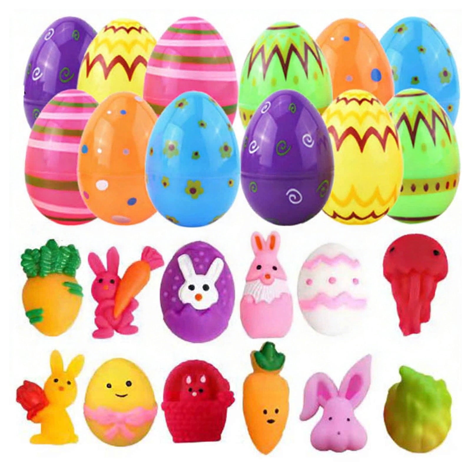 24 Pcs Prefilled Easter Eggs Filled with Plush Animal Toys for Easter Eggs , Basket Stuffers Fillers, Kids Party Favor, Classroom Prize Supplies