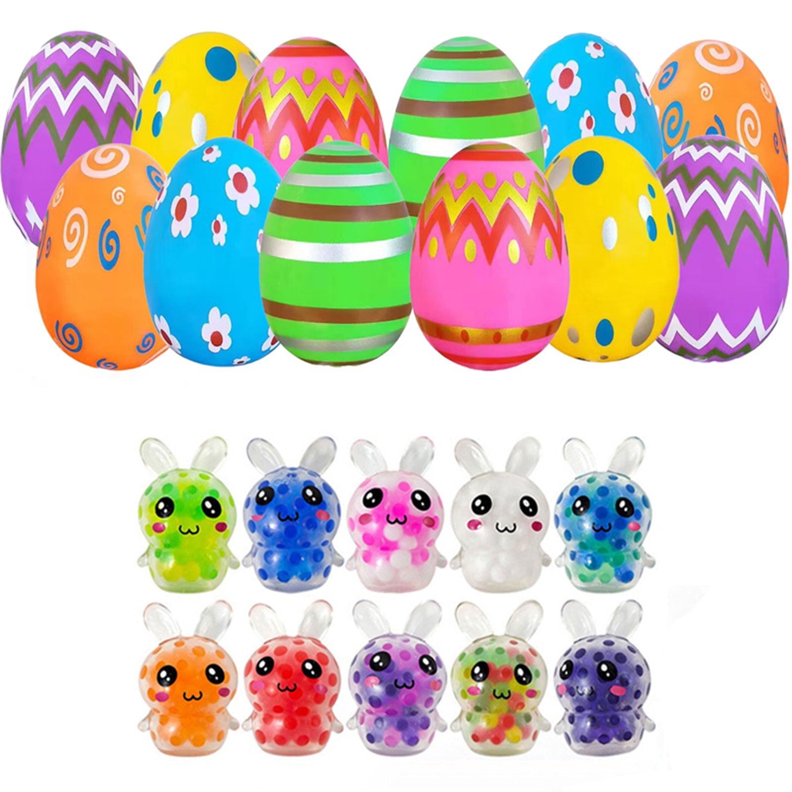 24 Pcs Prefilled Easter Eggs Filled with Plush Animal Toys for Easter Eggs , Basket Stuffers Fillers, Kids Party Favor, Classroom Prize Supplies
