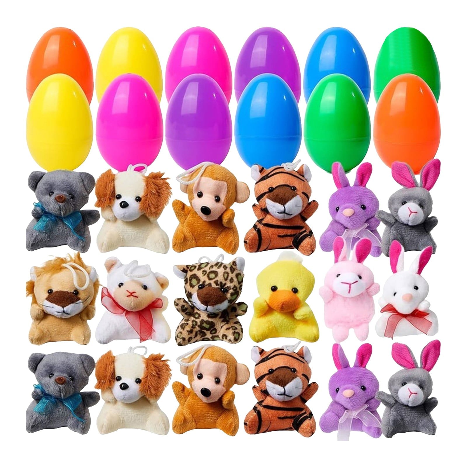 24 Pcs Prefilled Easter Eggs Filled with Plush Animal Toys for Easter Eggs , Basket Stuffers Fillers, Kids Party Favor, Classroom Prize Supplies