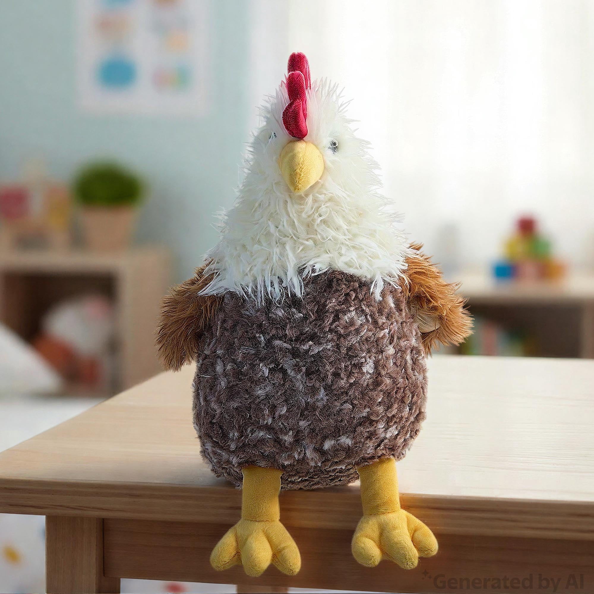 Large Shaggy Rooster Plush, Brown/White/Red, 17", Easter by Way To Celebrate
