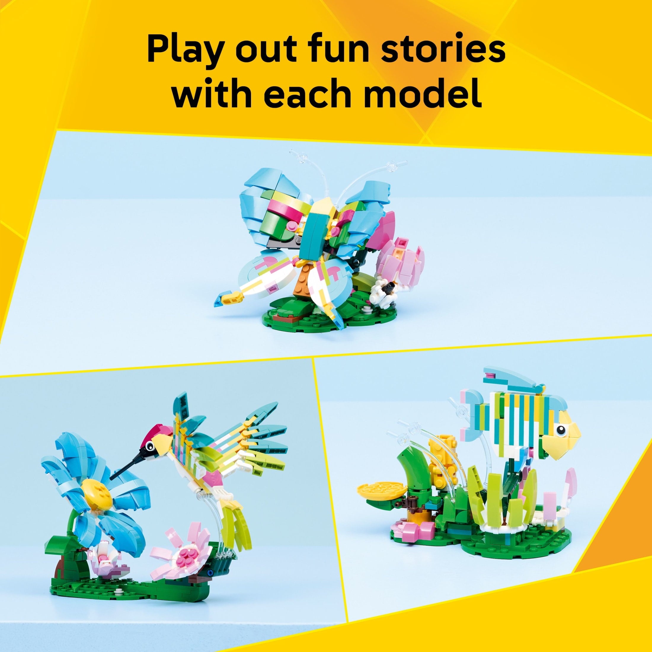 LEGO Creator 3 in1 Wild Animals: Colorful Hummingbird Building Toy for Girls, Boys, & Kids, Ages 8+ - Build a Bird, Butterfly, or Tropical Fish - Gift Idea for Birthdays - 31384