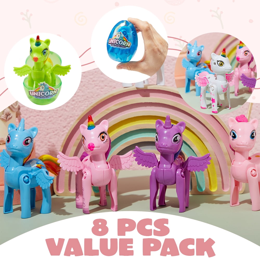 Joyfy 8 Pcs Prefilled Easter Egg with Unicorn Deformation Toys,3.5" Easter Exchange Toy for Girls Toddlers Kids,Classroom Prize Supplies,Birthday Gifts