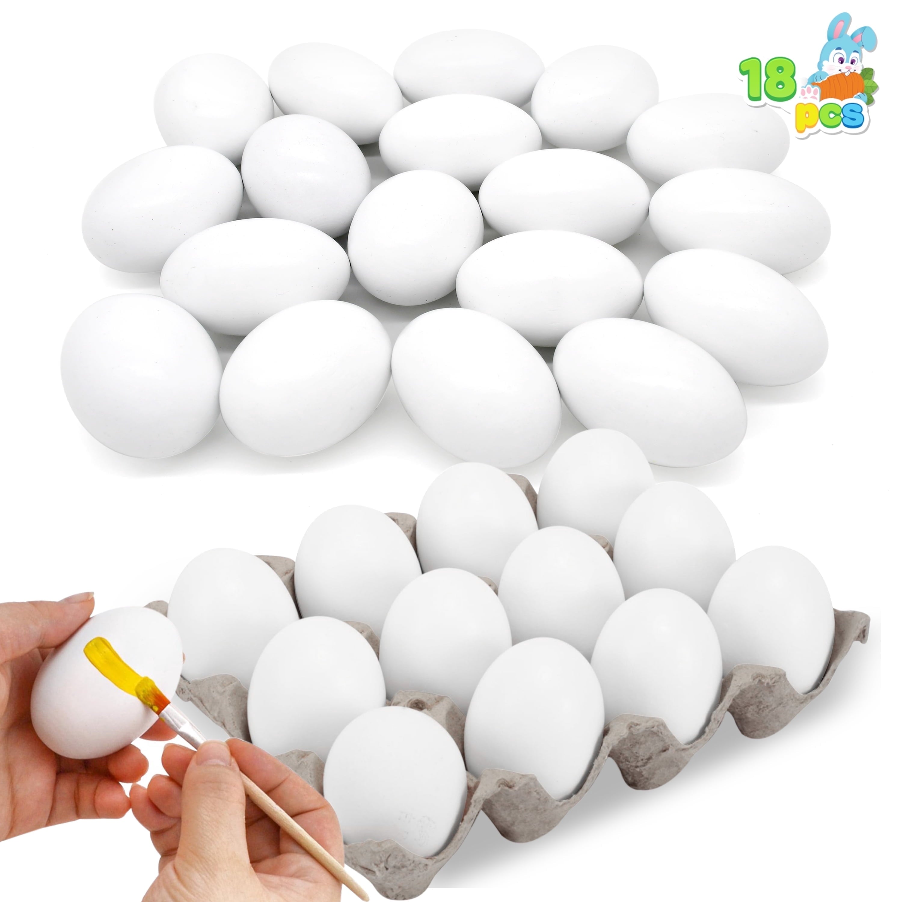 Joyfy 18 Pcs Easter Egg,White Wooden Eggs, Life Size Plain Decorating Eggs for Kids Easter DIY Paint Your Own Egg Decor,Easter Craft,Easter Eggs Hunt,Easter Basket Stuffers,School Activities Supplies