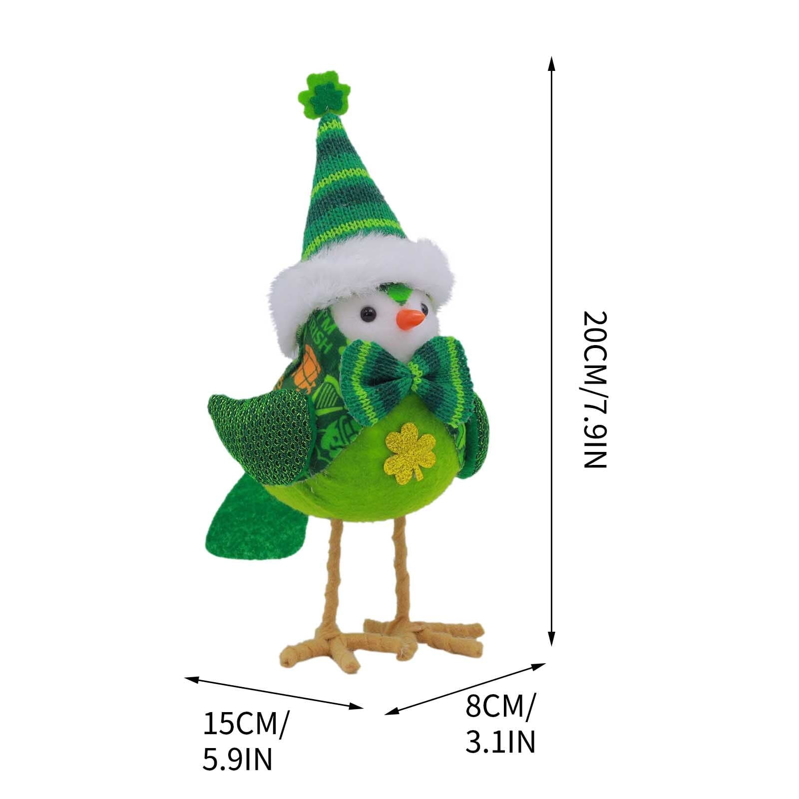 Lksixu St.Patrick's Day Birds Ornaments, 3D Green Shamrock Bird Figurines with Hat and Bow, Handmade Irish Luck Inseparable Birds Doll Spring Table Decor Animals Garden Statue for Window Party