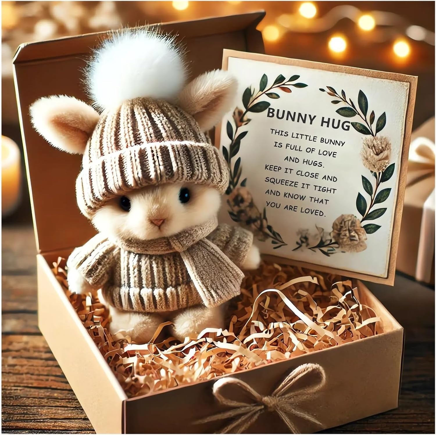 Mini Bunny Hug Cute Easter Gift Plush 2025 Bunny in a Box Hugs Positive Bunny Stuffed Animal Rabbit Soft Floppy Easter Ideas Bunnies Basket Stuffers Doll Emotional Support Inspirational Gifts