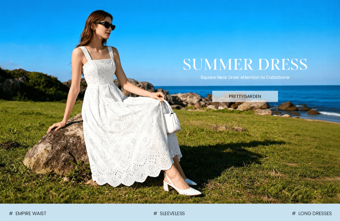 PRETTYGARDEN Womens Sleeveless Maxi Summer Dresses Hollow Out Eyelet Square Neck Ruffle Flowy Beach Vacation Sundress