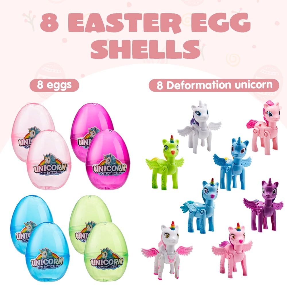 Joyfy 8 Pcs Prefilled Easter Egg with Unicorn Deformation Toys,3.5" Easter Exchange Toy for Girls Toddlers Kids,Classroom Prize Supplies,Birthday Gifts