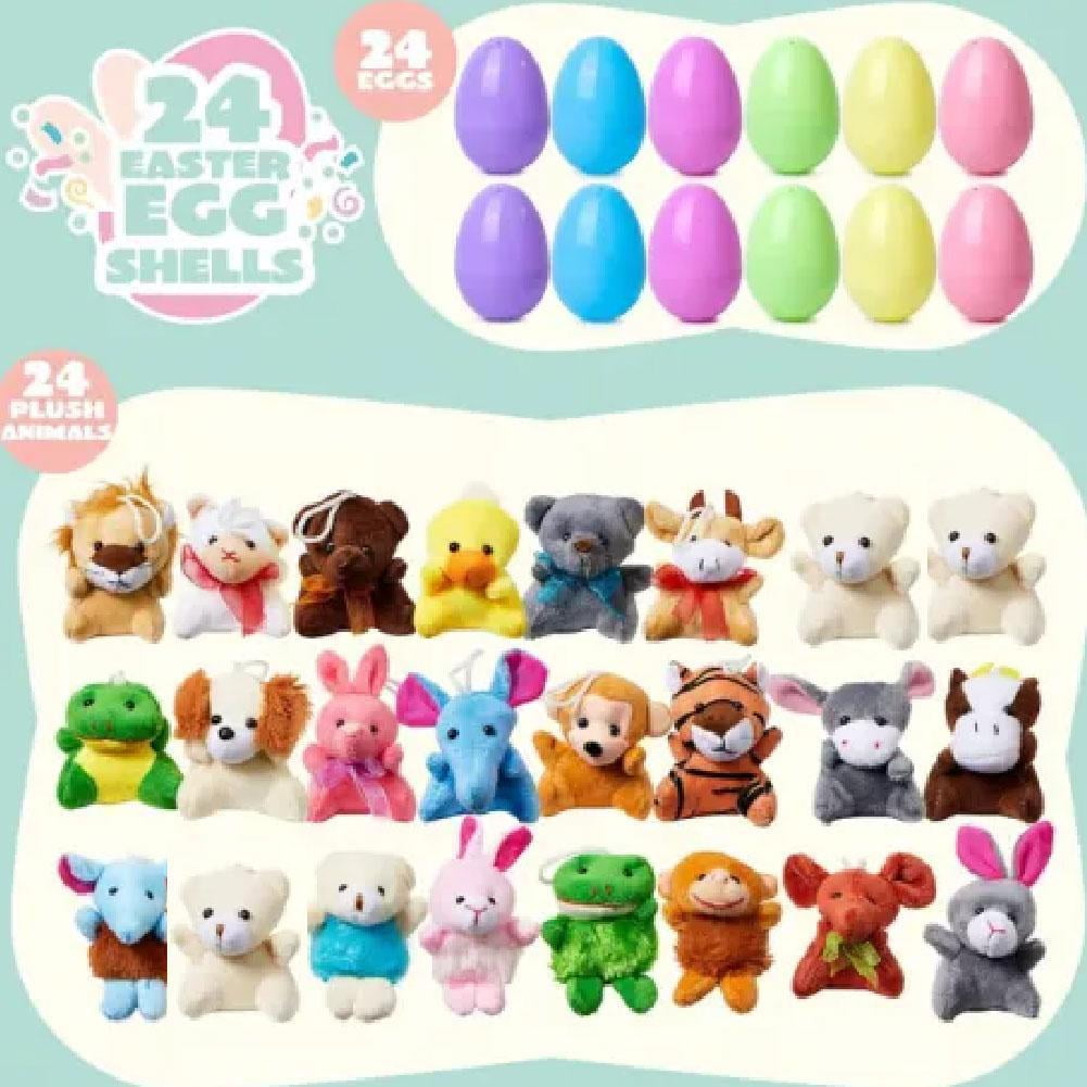 1 Piece Prefilled Easter Eggs with Plush Animal Toys 3 Inch Plastic Easter Eggs Filled with Bunny & Animal Stuffed Toys for Easter Egg Hunt, Party Favors, Classroom Prizes, Basket Surprises