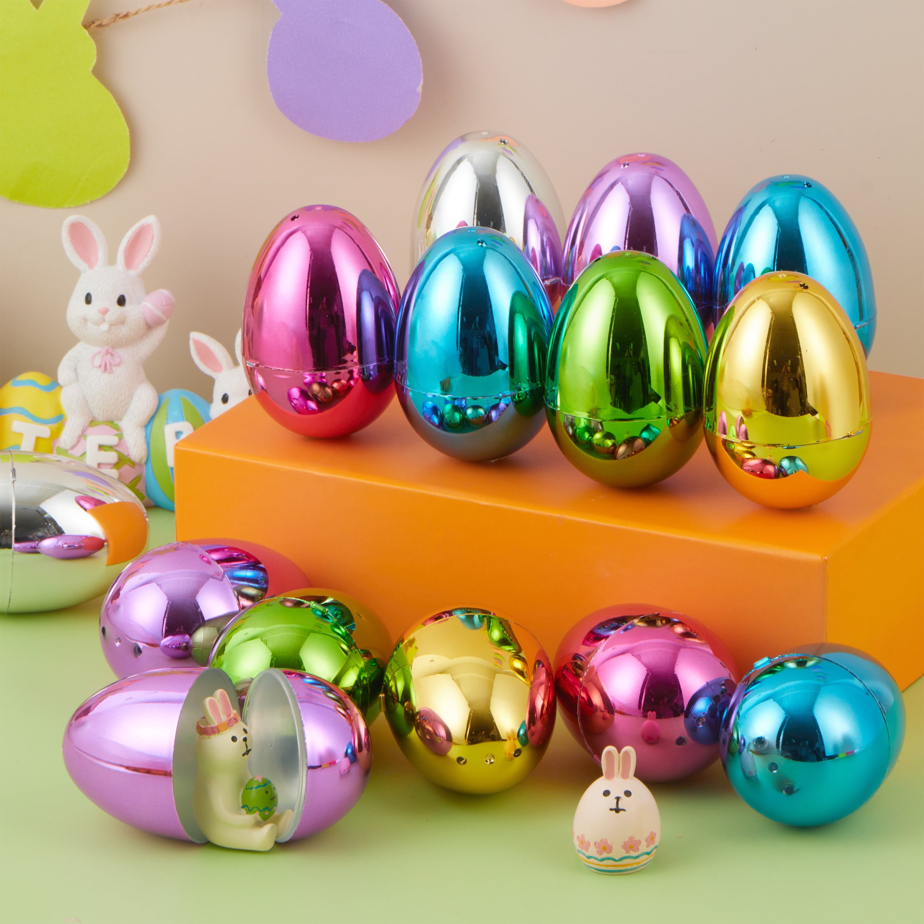 Joyfy 48 Pcs Metallic Easter Eggs, 3.15" Shinny Empty Plastic Easter Eggs Fillable, 6 Colors Bulks for Easter Hunt, Filling Treats, Easter Basket Stuffers, Classroom Prize Supplies