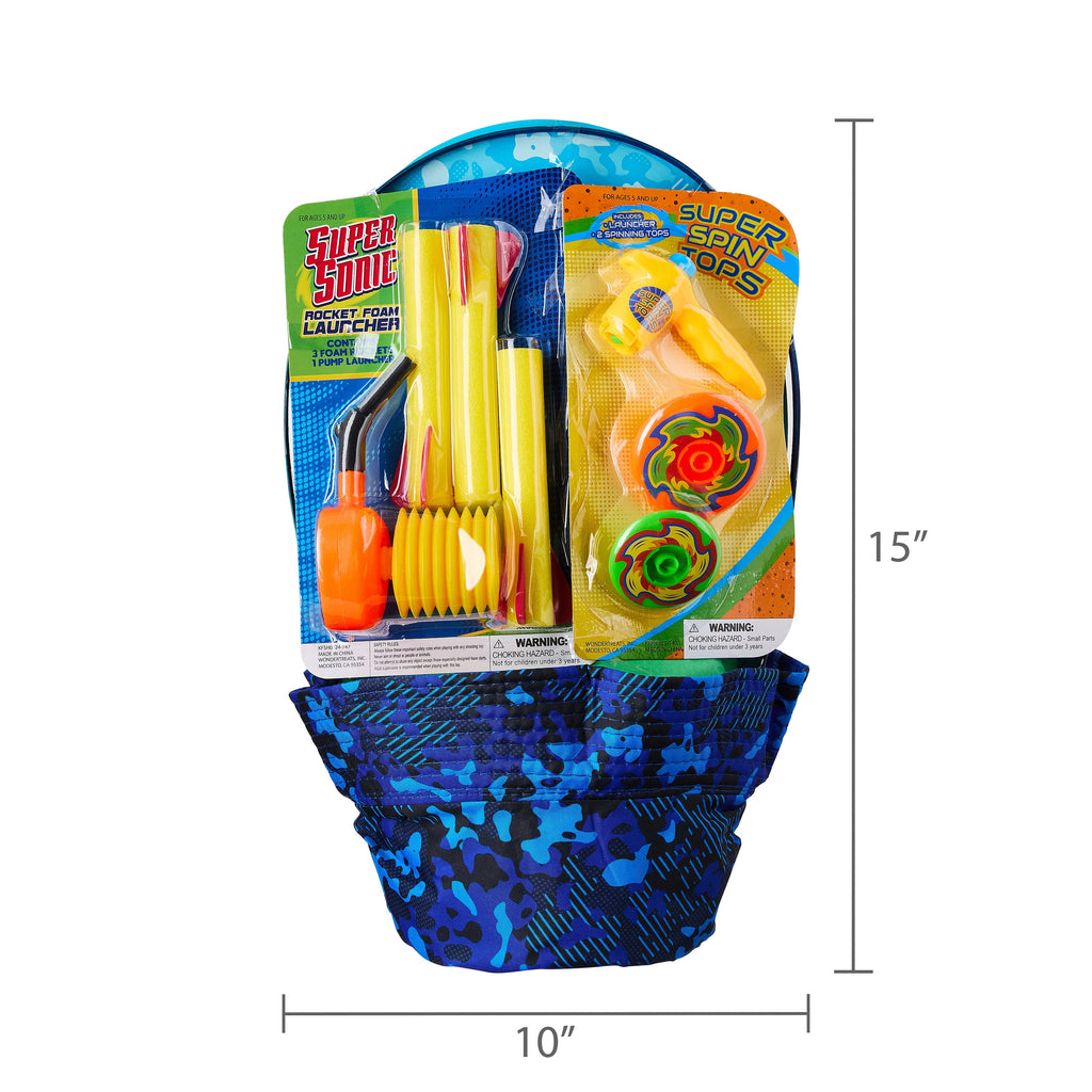 Prefilled Blue Camo Hat Easter Basket Gift Set, by Wondertreats
