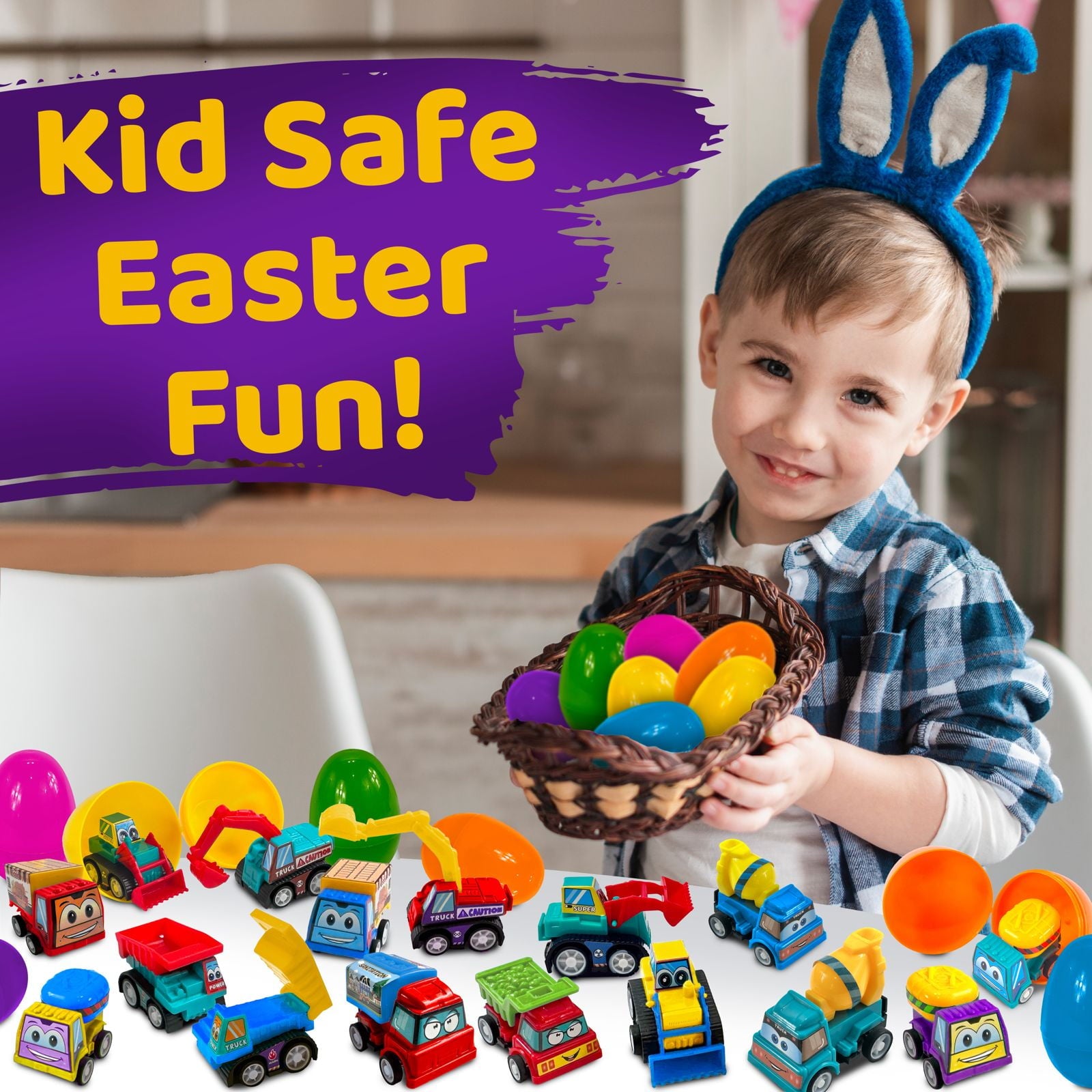 Stargo 8 Pack Colorful Prefilled Easter Eggs with toys - Construction Engineering Vehicles, pull-back cars, Bright Plastic Easter Eggs Filled, Basket Fillers Egg Hunts, Party Favors, Boys Goodie Bags