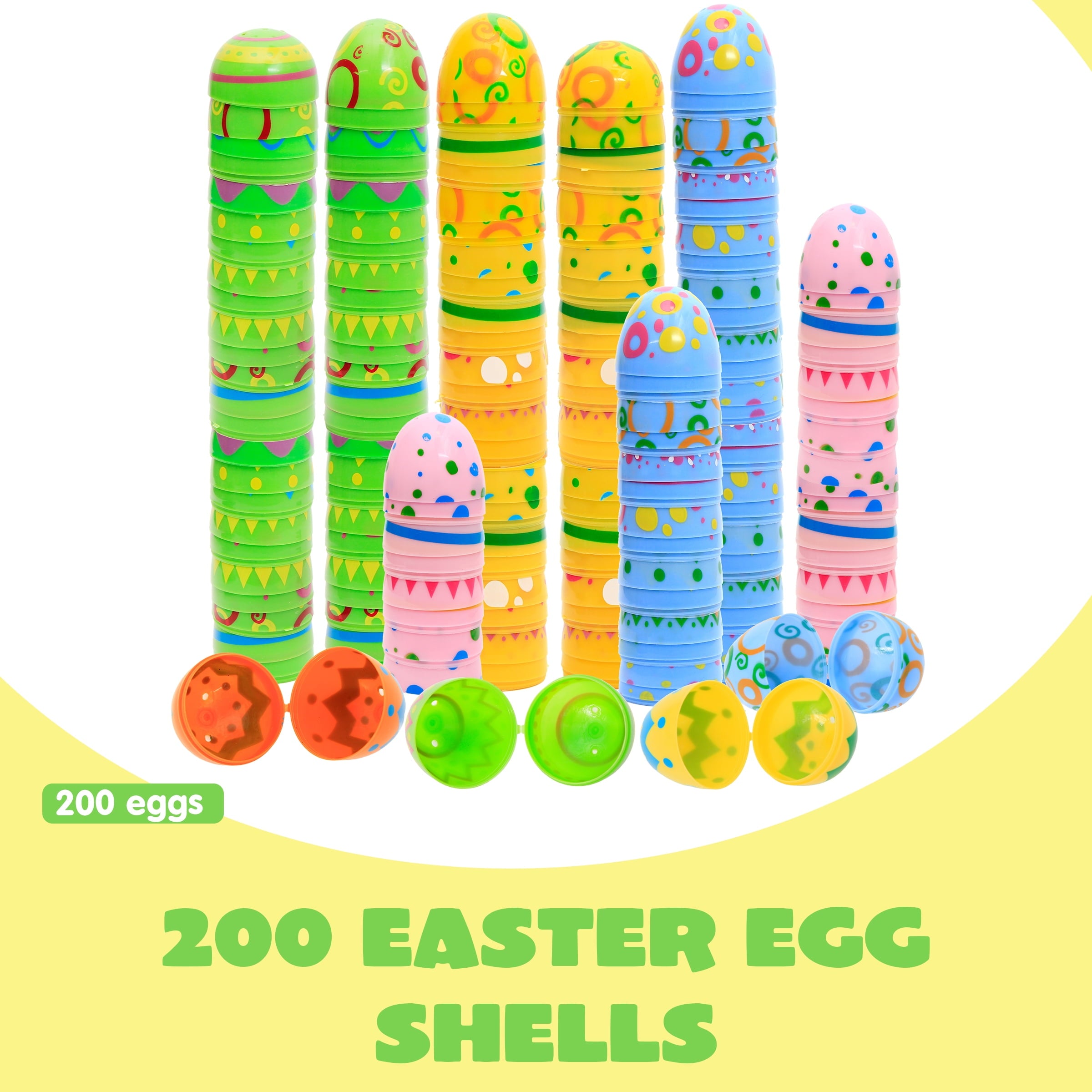 Joyfy 200 Pcs Plastic Easter Eggs Bulk, 2.3" Printed Bright Easter Eggs, Empty Fillable for Easter Hunt, Basket Stuffers Fillers, Party Favors and Decoration, Easter Goodie Bags for Kids