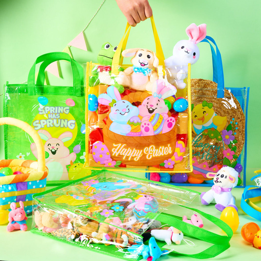 Joyfy 6 Pcs Easter Bags, Easter Gift Bags for Kids, 13" x 13" Large Reusable Goodie Tote Treat Bags with Handles for Easter Egg Hunt, Easter Party Favors Supplies