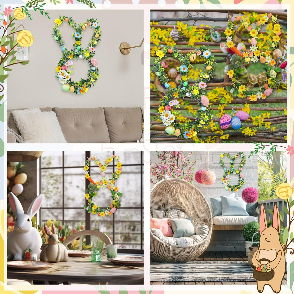 KUAZOU Bunny Wreath,Earmouse Supply Floral Garden Easter Bunny Head Shaped Wire Wreath Form - 16.5 Inches