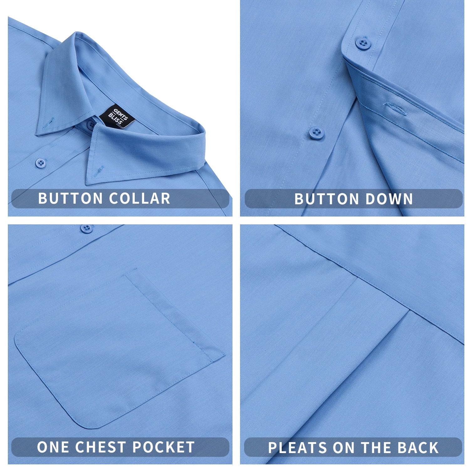 GENTS BLISS Long Sleeve Mens Dress Shirts Casual Solid Shirts for Men Regular Oxford Tops with Pocket