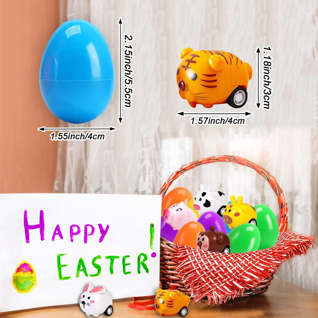 12 Pcs Easter Eggs with Animals Pull Back Cars, Easter Party Favors for Kids, Easter Egg Toys, Easter Basket Stuffers, Easter Theme Party