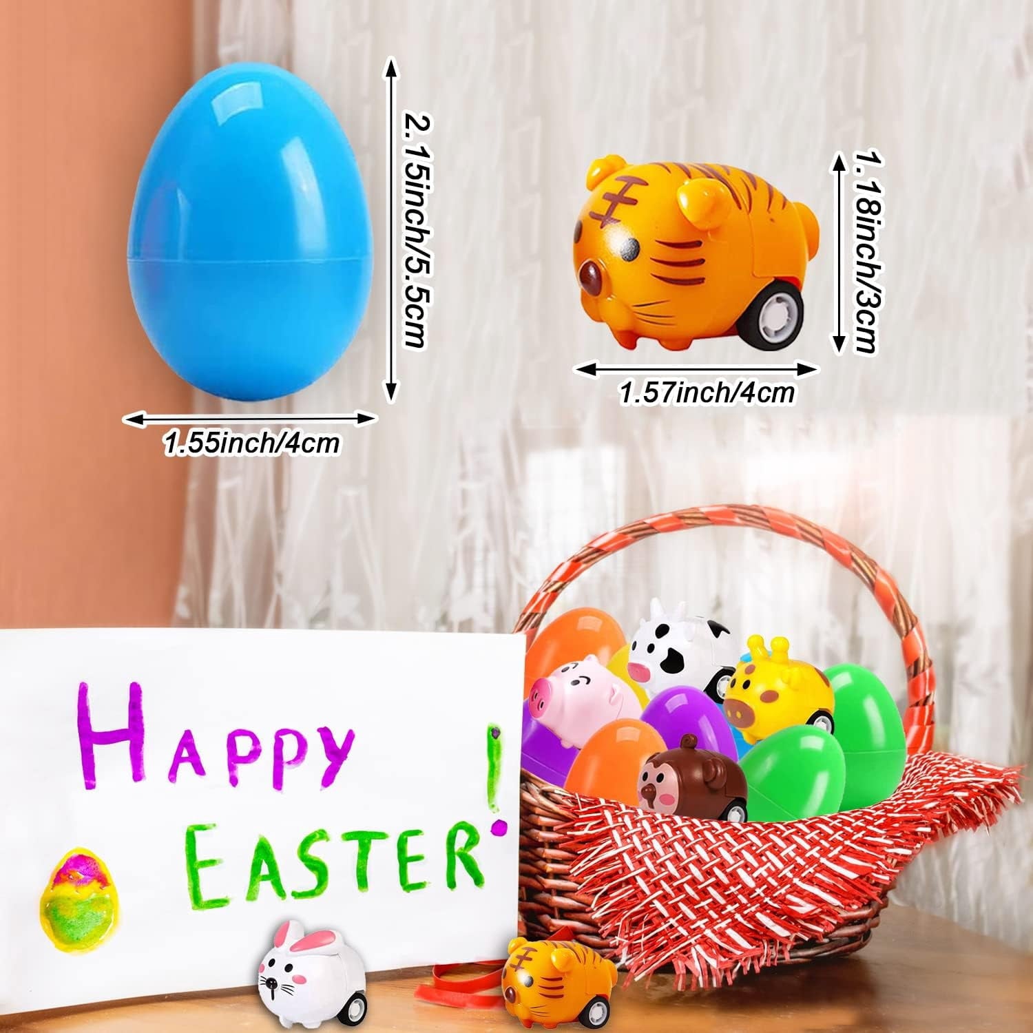12 Pcs Easter Eggs with Animals Pull Back Cars, Easter Party Favors for Kids, Easter Egg Toys, Easter Basket Stuffers, Easter Theme Party