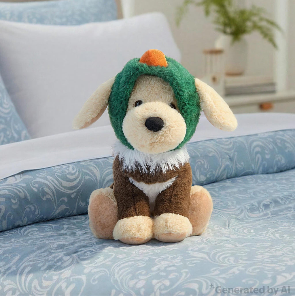Medium Dog Plush in Duck Costume, Brown and Green, 13", Easter by Way To Celebrate