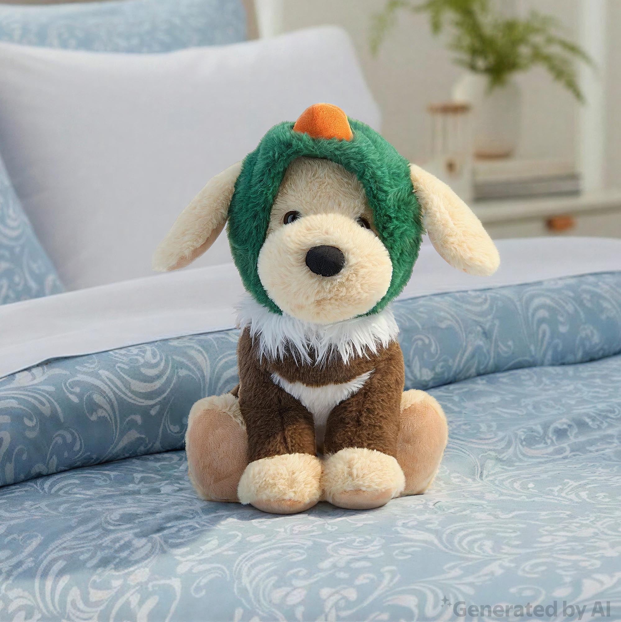 Medium Dog Plush in Duck Costume, Brown and Green, 13", Easter by Way To Celebrate