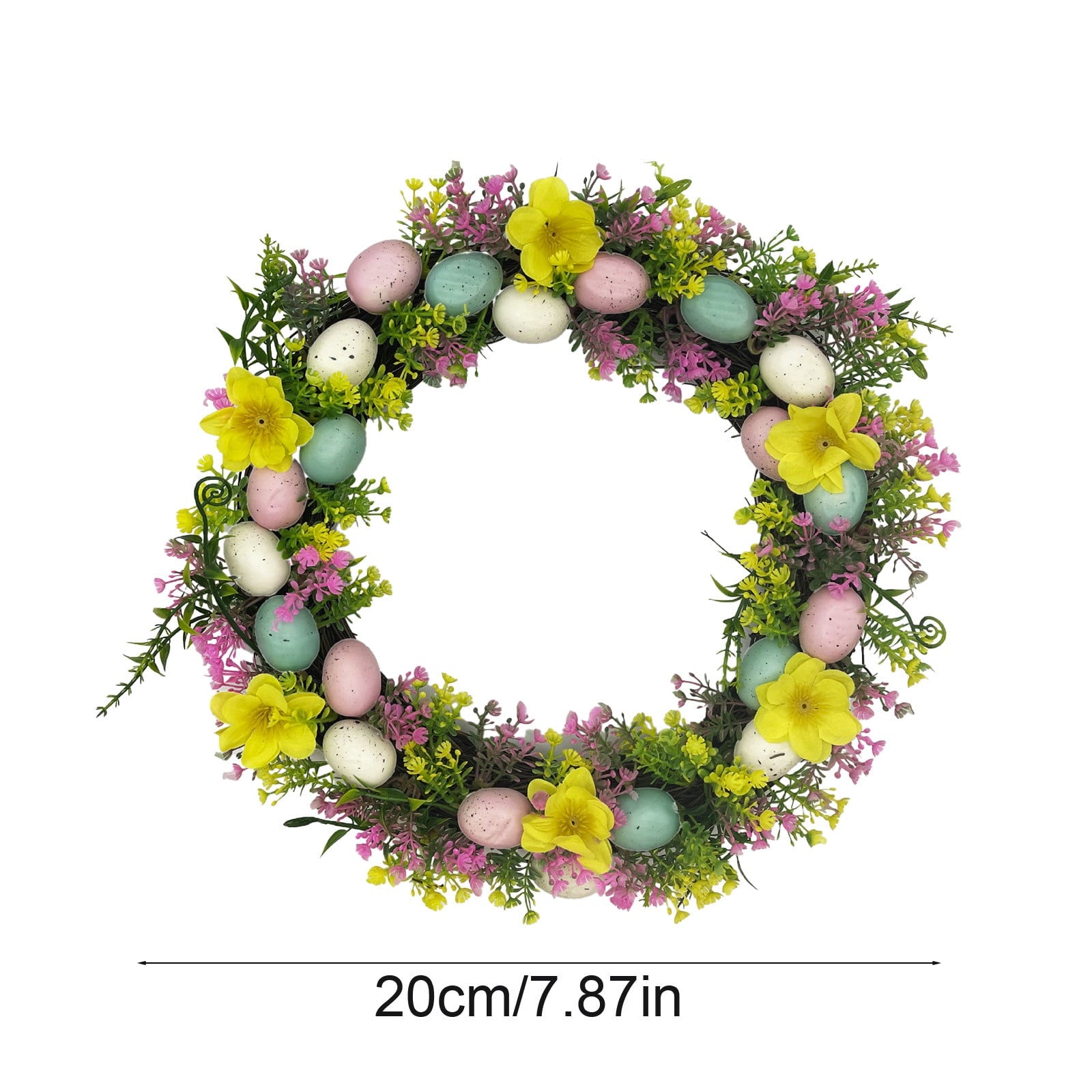 Rijanmt Easter Artificial Flower Wreath With Colorful Eggs,Spring Wreath Hydrangea Daisy Eucalyptus Leaves With Bunny Egg,For Front Door Farmhouse April Holiday Wall Home Window Decor,7.87" Dia