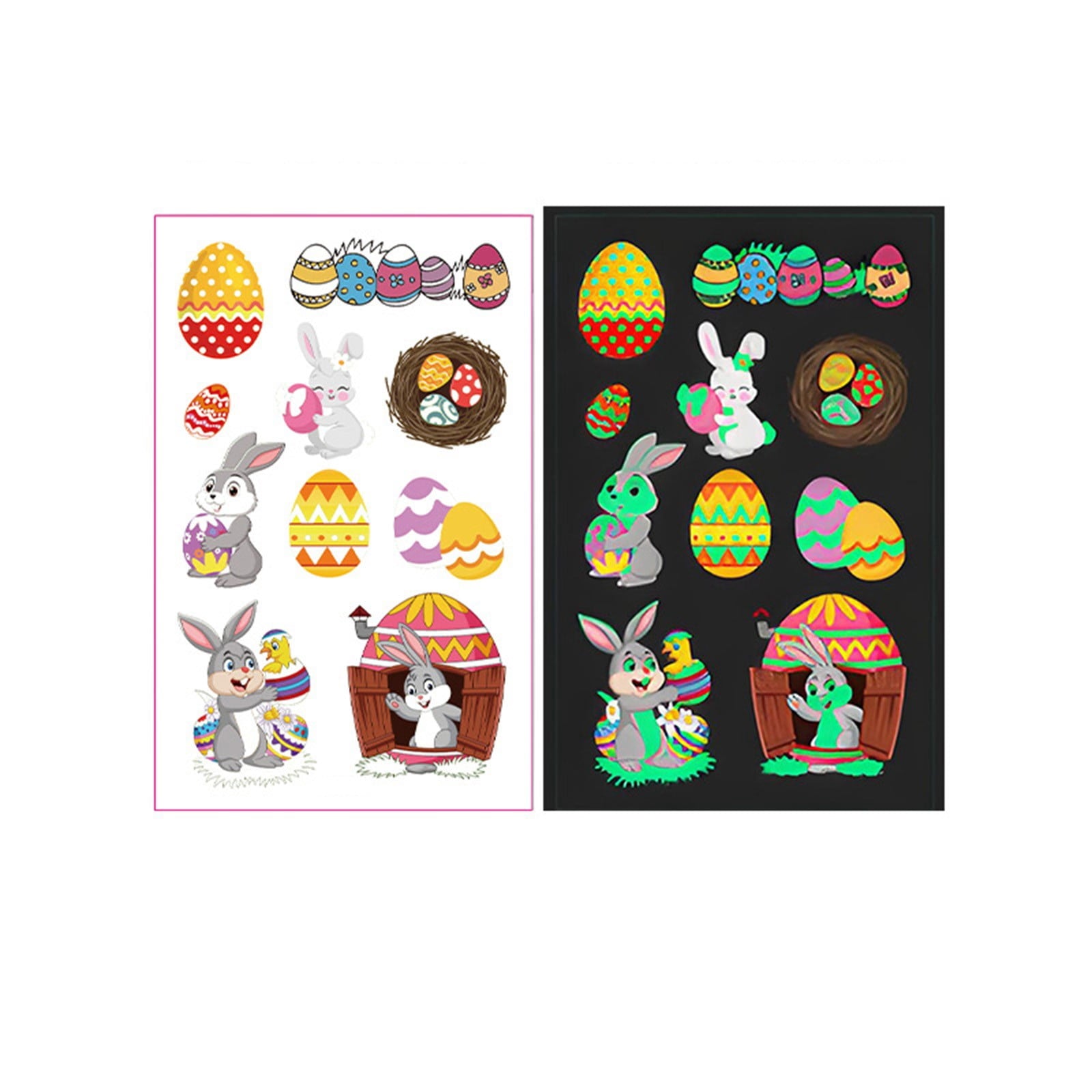 Glow In The Dark Easter Temporary Tattoos For Kids, Bunny Egg Waterproof Sweatproof, Safe Non-Irritating, Easy Apply & Remove, for Easter Egg Hunt Party Favors Basket Fillers Classroom Activities