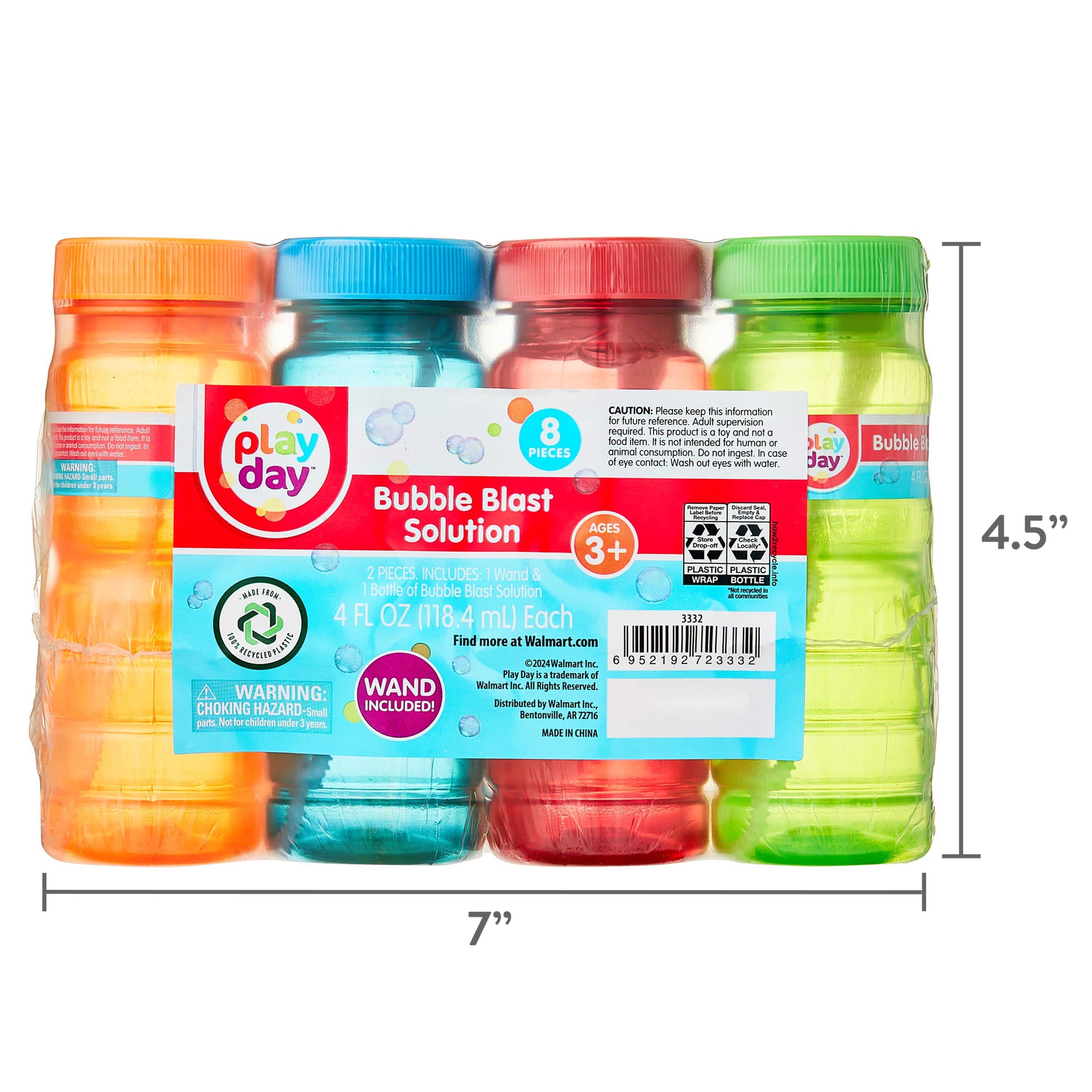 Play Day 4 FL OZ Bubbles, 8 Pack, 4 Colors
