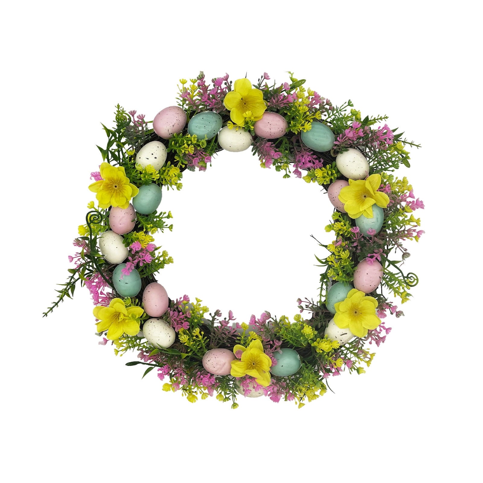Rijanmt Easter Artificial Flower Wreath With Colorful Eggs,Spring Wreath Hydrangea Daisy Eucalyptus Leaves With Bunny Egg,For Front Door Farmhouse April Holiday Wall Home Window Decor,7.87" Dia