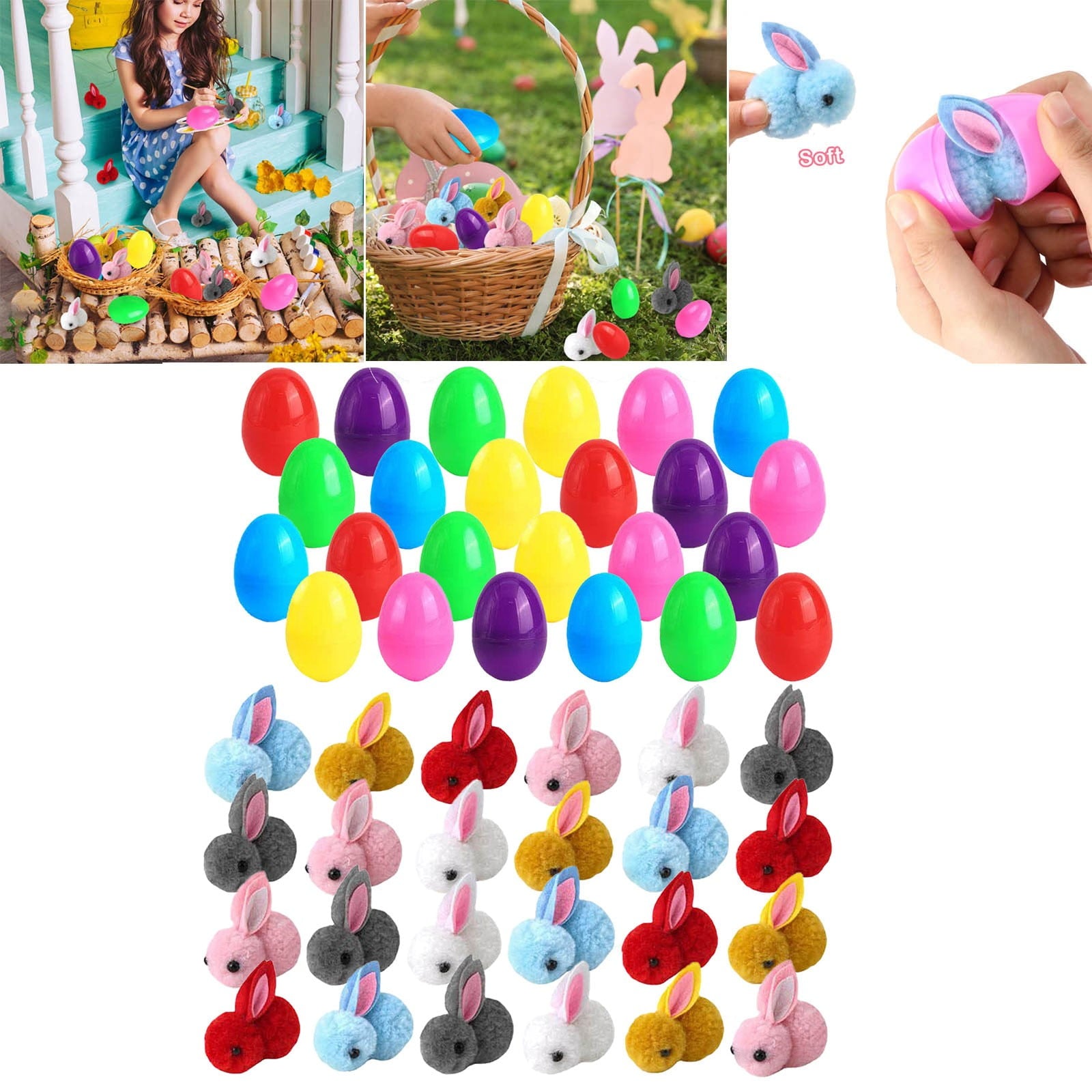 LAMDAWE 24 Pack Easter Egg Fillers PlushBunny Toys Easter BasketStuffers Mini ColorfulBunny Easter EggHunting ClassroomPrize Supplies BasketStuffers Easter PartyFavors