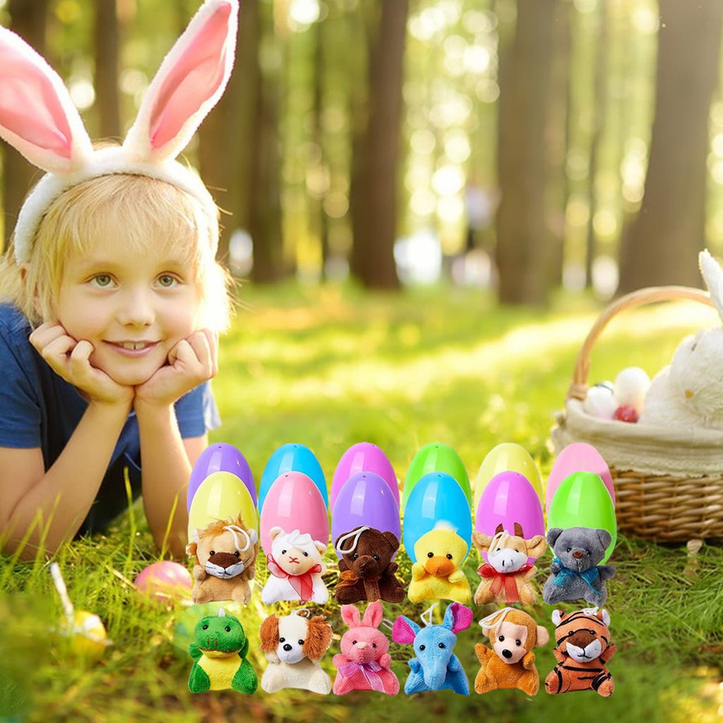 24 Pcs Prefilled Easter Eggs Filled with Plush Animal Toys for Easter Eggs , Basket Stuffers Fillers, Kids Party Favor, Classroom Prize Supplies