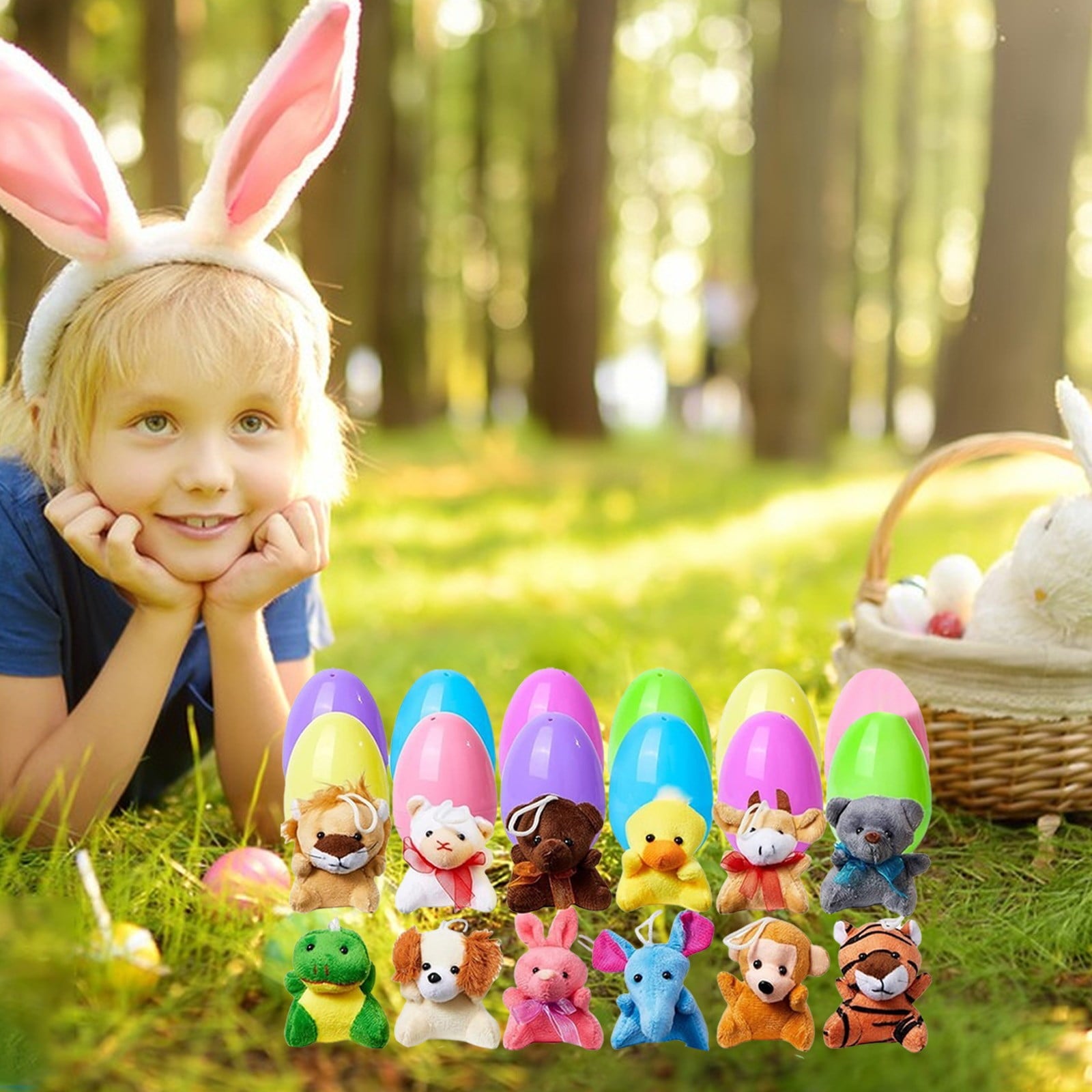 24 Pcs Prefilled Easter Eggs Filled with Plush Animal Toys for Easter Eggs , Basket Stuffers Fillers, Kids Party Favor, Classroom Prize Supplies
