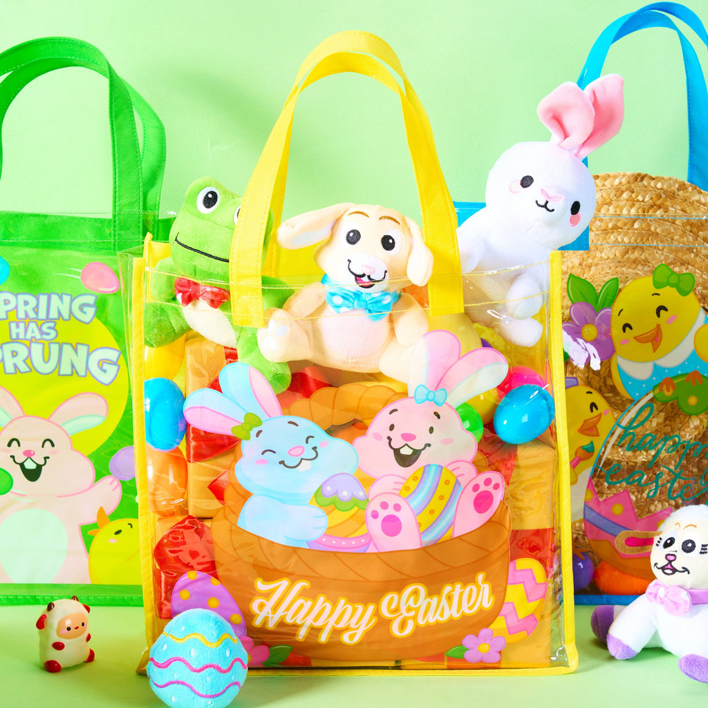 Joyfy 6 Pcs Easter Bags, Easter Gift Bags for Kids, 13" x 13" Large Reusable Goodie Tote Treat Bags with Handles for Easter Egg Hunt, Easter Party Favors Supplies