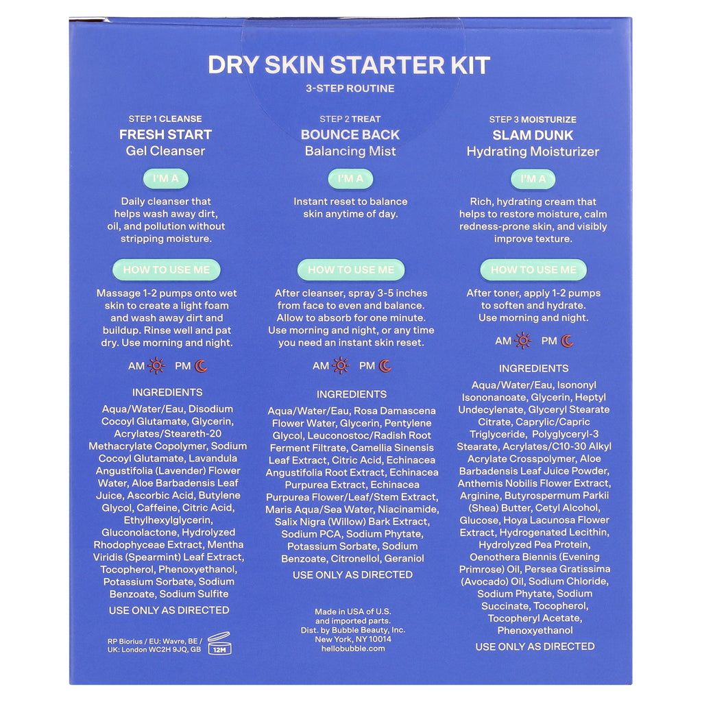 Bubble Skincare 3-Step Hydrating Routine Bundle for Normal to Dry Skin, Set of 3