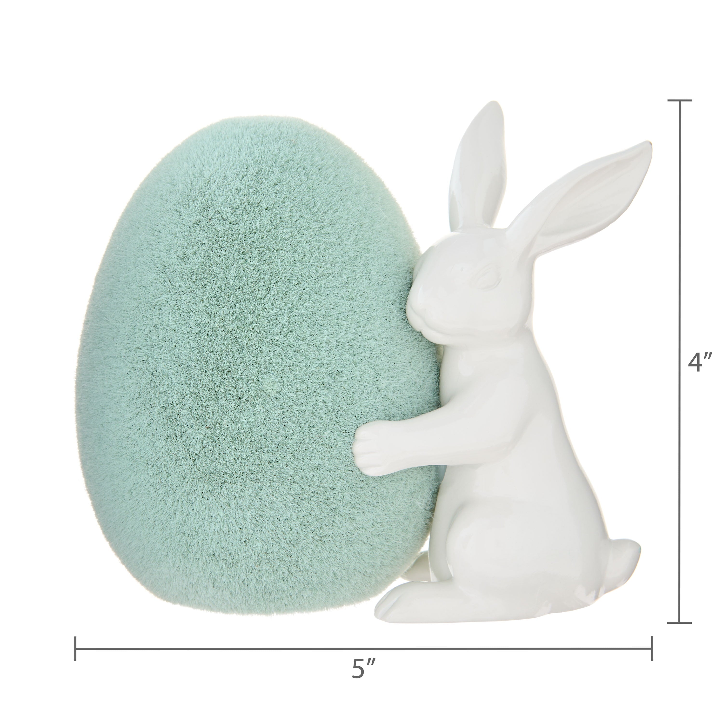 Bunny with Flocked Egg Tabletop Decoration, Green and White, 4", Easter by Way To Celebrate