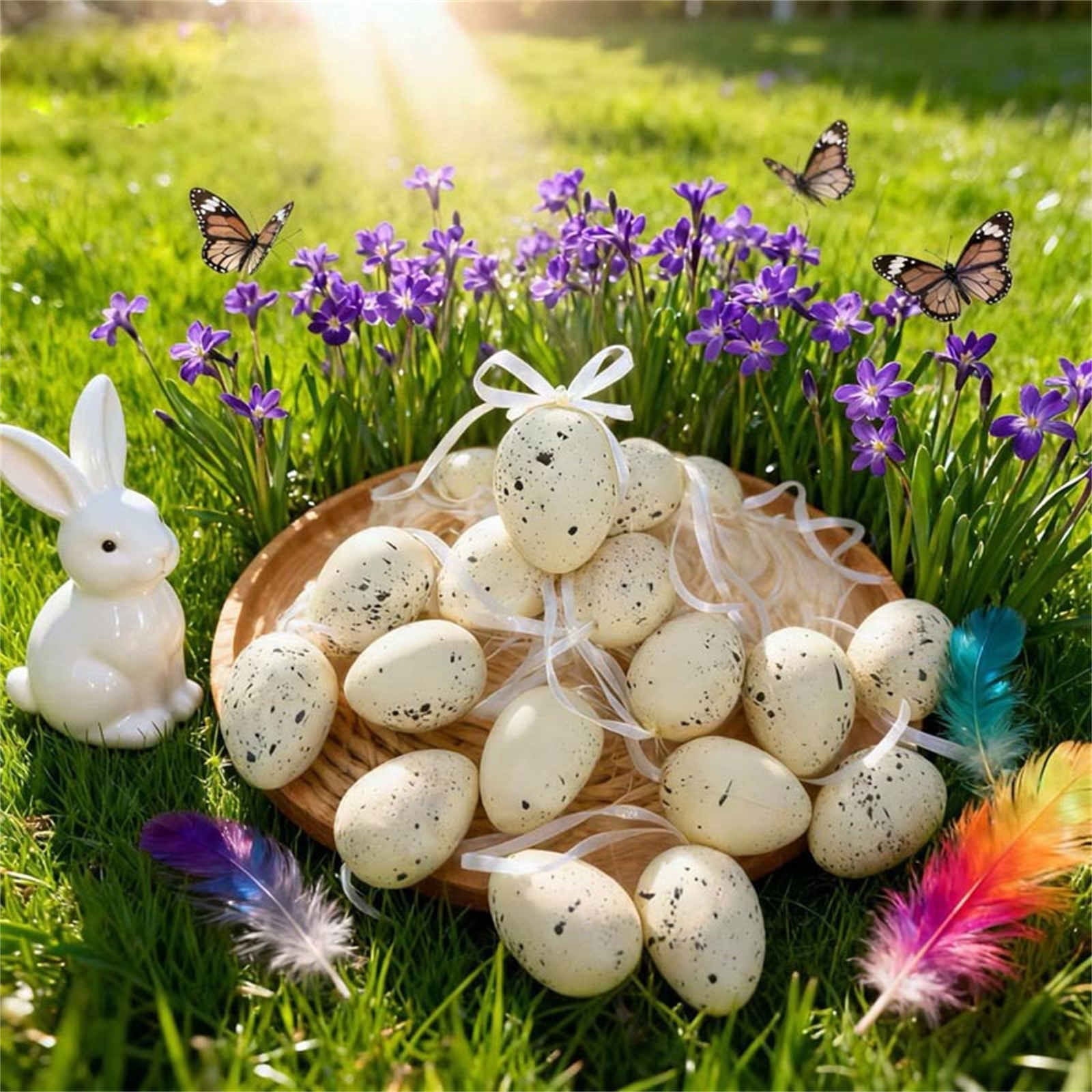 Tarmeek 24pcs Hanging Easter Eggs, 1.57 Inch Painted Plastic Easter Decor Ornaments with Loops for Tree & Wreath Decor, Multicolor Easter Decorations Spring Set for Easter Hunt Easter Basket Stuffers