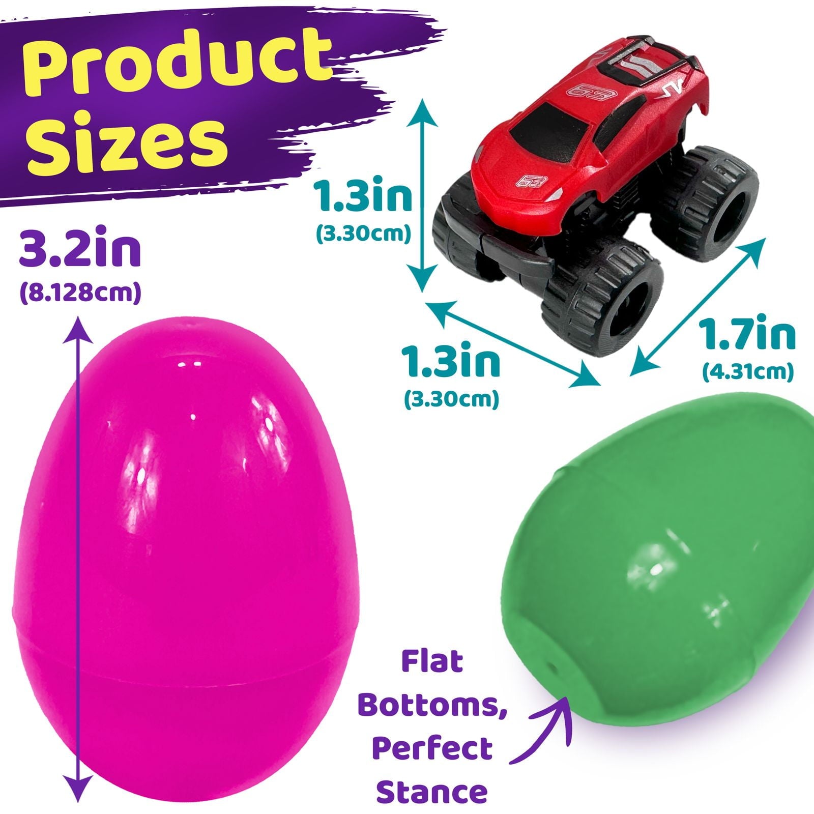 Stargo 8 Pack 3.2" Large Colorful Prefilled Easter Eggs with toys - Racing Cars mini Vehicles pull-back cars, Bright Plastic Easter Eggs Filled Basket Fillers Egg Hunts Party Favors, Boys Goodie Bags